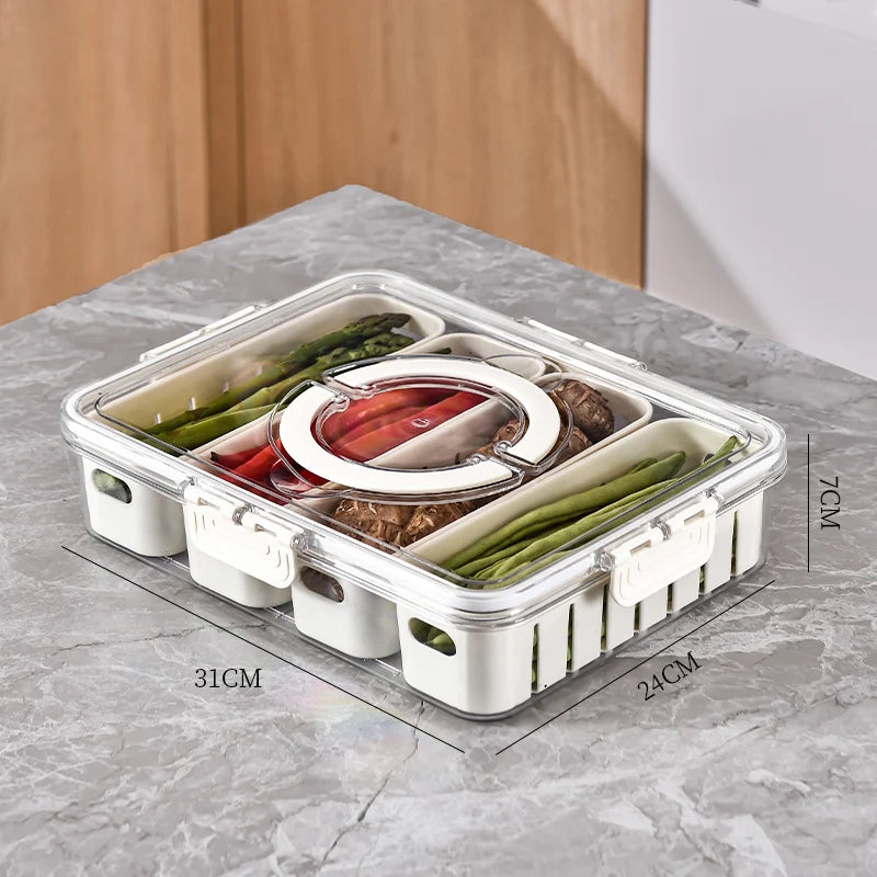 8-Grid Divided Serving Tray with Lid — for Snacks, Fruit & Fridge Storage