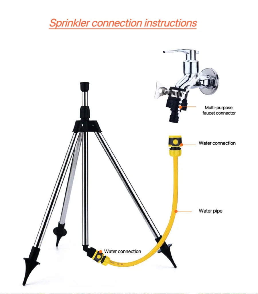 360° Rotating Garden Sprinkler with Stainless Steel Tripod – Adjustable Lawn Irrigation Stand