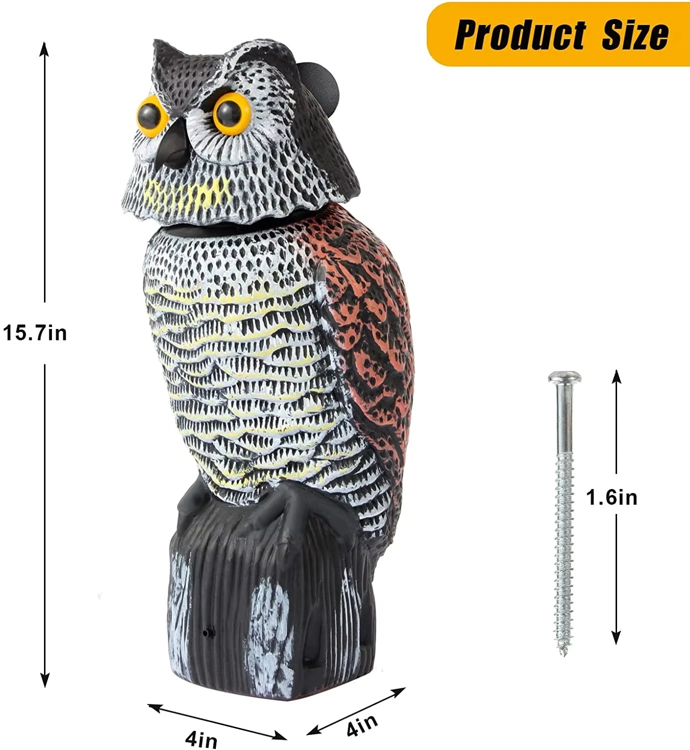 Realistic Owl Decoy Scarecrow — Rotating Head & Sound, Garden Bird Repellent