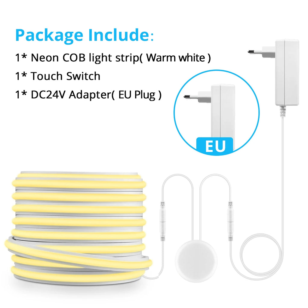 COB Neon Silicone LED Strip Light — Touch & Gesture Control, Dimmable