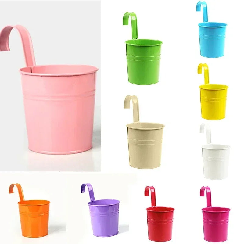 Metal Iron Hanging Flower Pot – Colorful Balcony Bucket Planter (10 Colors)