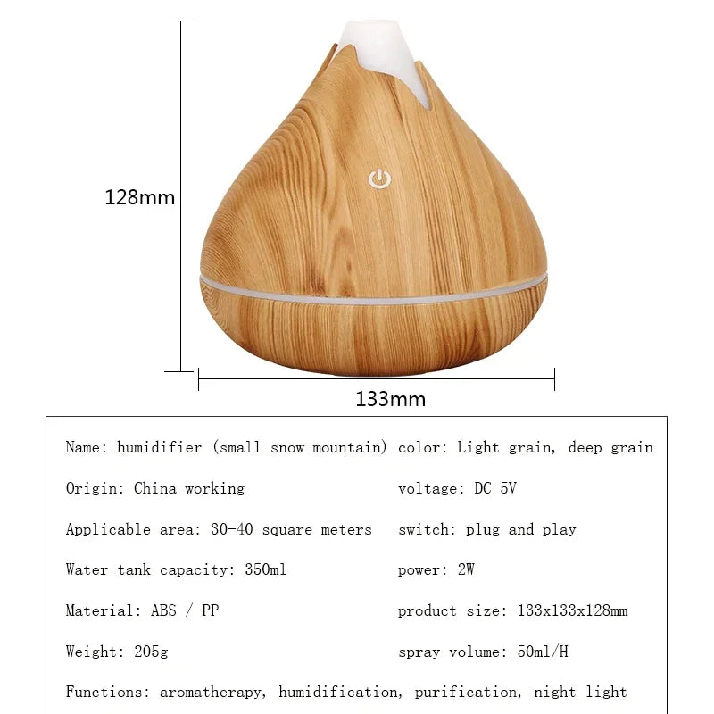 Wood Grain Ultrasonic Aroma Diffuser & Humidifier — 7 Colour LED, Remote Control