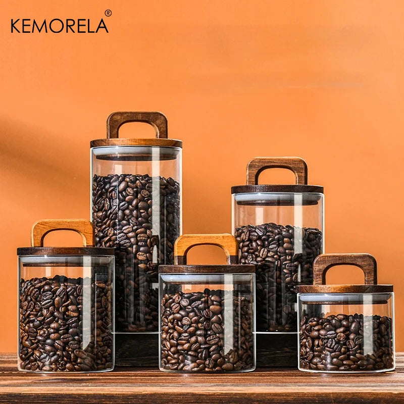 Glass Storage Jar with Wooden Lid — Airtight, for Coffee, Tea & Pantry