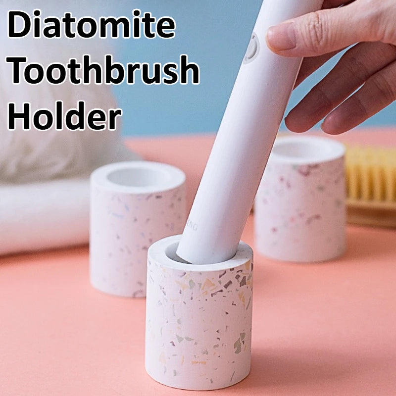 Diatomite Toothbrush Holder — Absorbent Terrazzo Bathroom Container