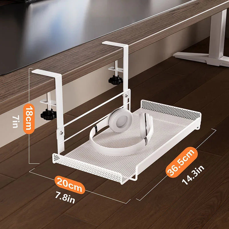 Under-Desk Carbon Steel Cable Management Rack — No-Drill Hook Mount