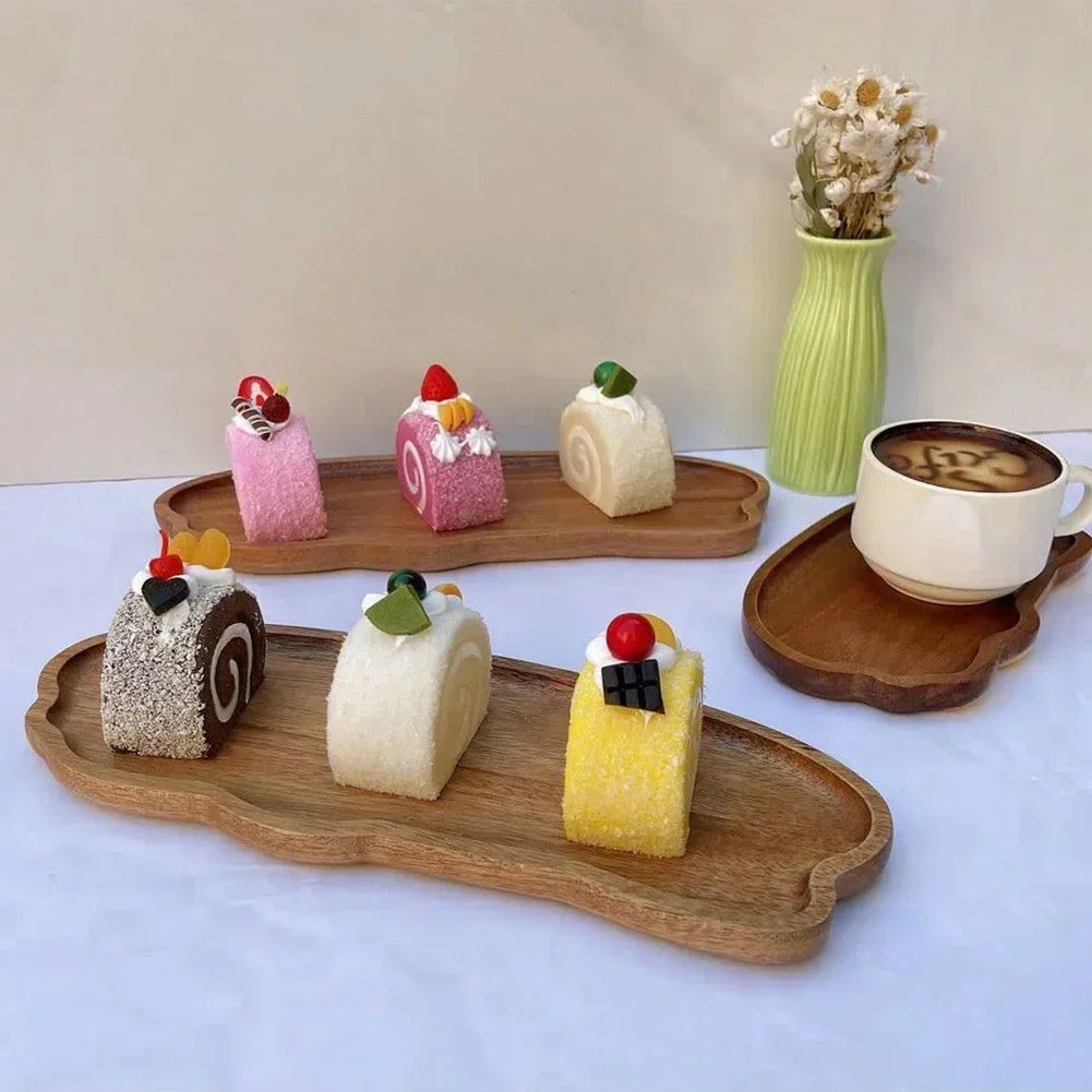 Japanese Solid Wood Tea & Dessert Tray — Heat Resistant, Cloud Shape