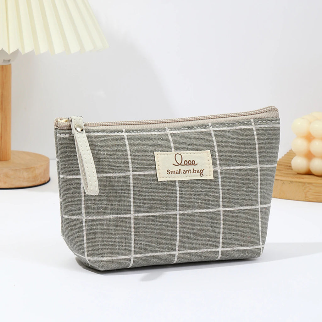 Canvas Travel Makeup & Pencil Case — Compact Zipper Pouch, 15×12×6cm