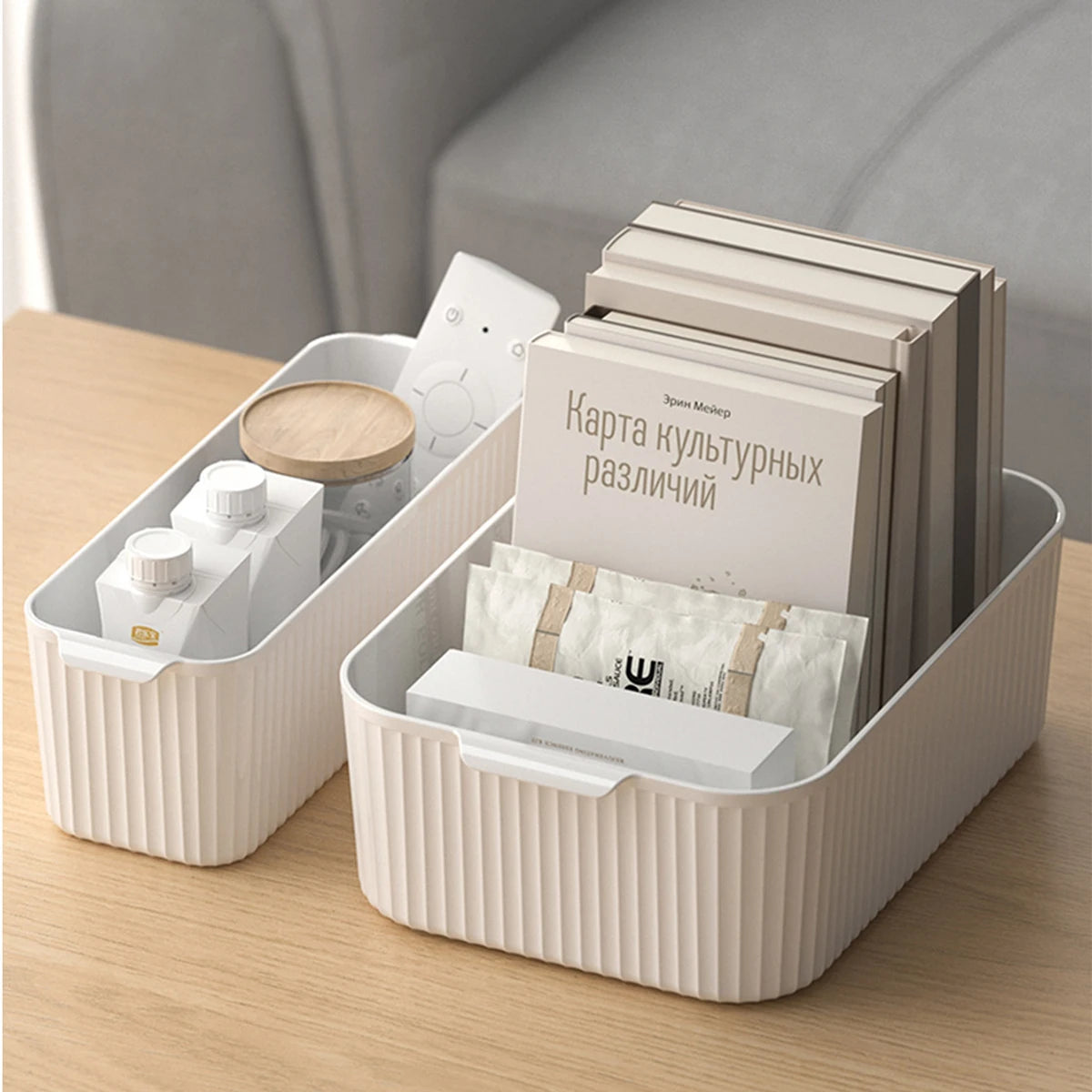 Stackable Plastic Storage Box with Handle — Kitchen, Bathroom & Desktop