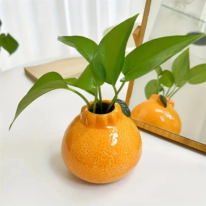 Orange Ceramic Vase — Hydroponic & Decorative Tabletop Vase