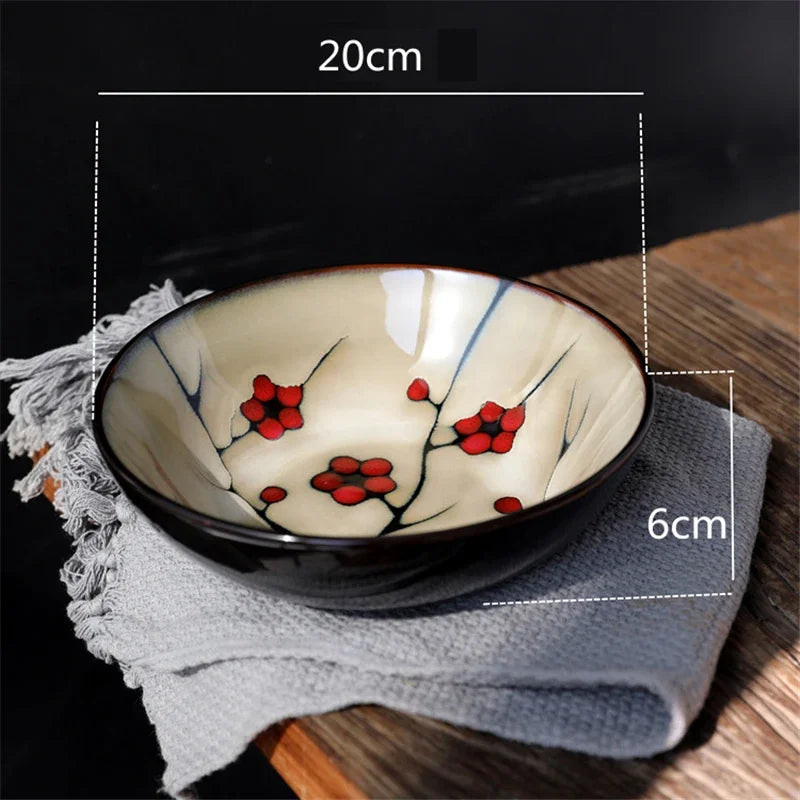 Japanese Plum Blossom Ceramic Ramen Bowl — Hand-Painted, Large