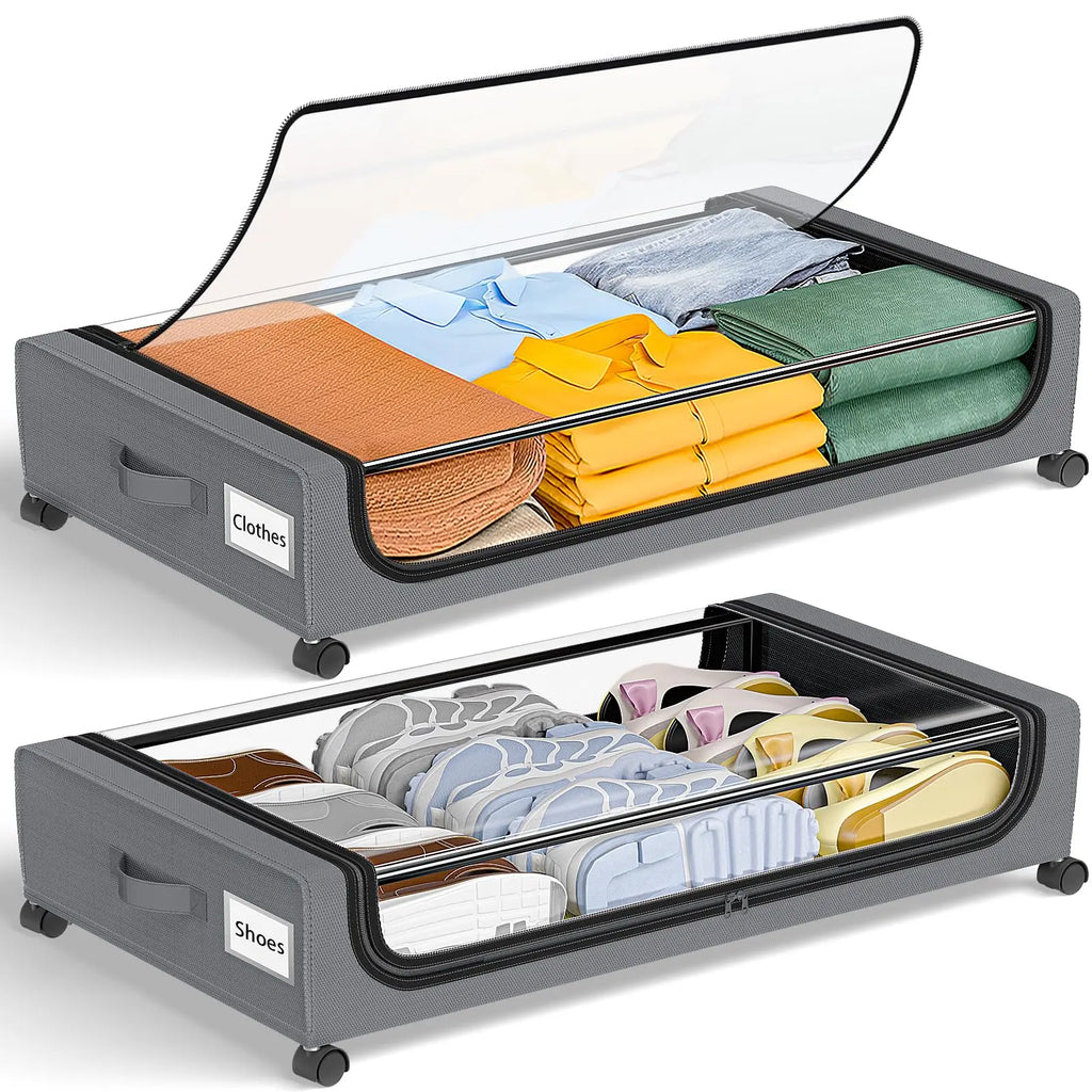 Under-Bed Storage Containers with Wheels & Clear Lids — Set of 2 (48L each)