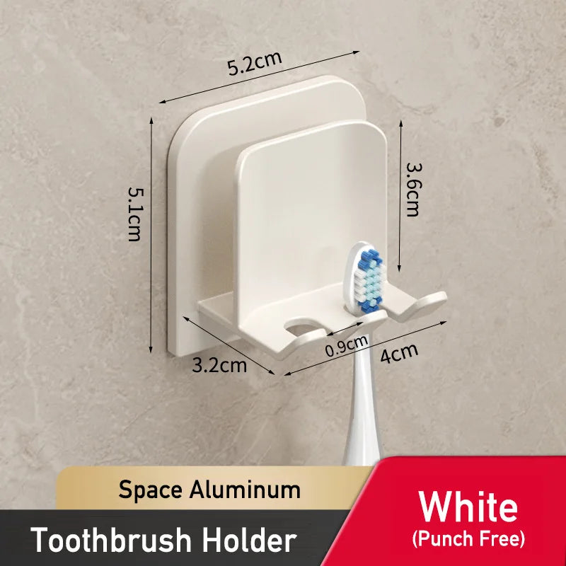 Space Aluminum Toothbrush & Cup Holder — No-Drill Wall Mount, Dual Slot