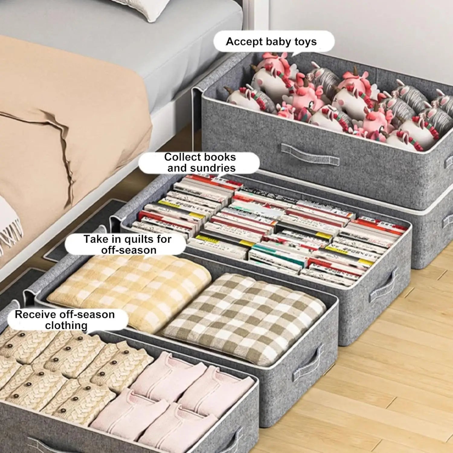 Foldable Under-Bed Storage Bin with Zipper