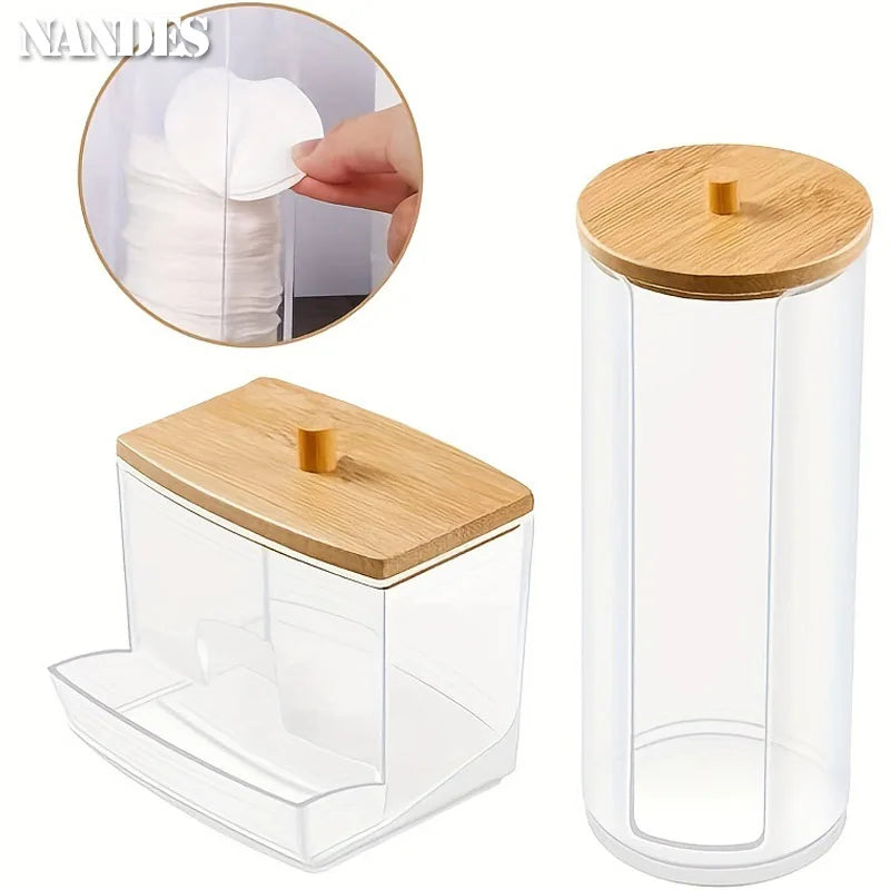 Acrylic Cotton Pad & Swab Dispenser with Bamboo Lid — Stackable Bathroom Jar