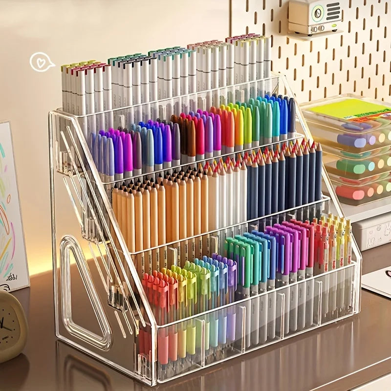 Acrylic Pen & Paintbrush Holder — Multi-Compartment Desk Organizer