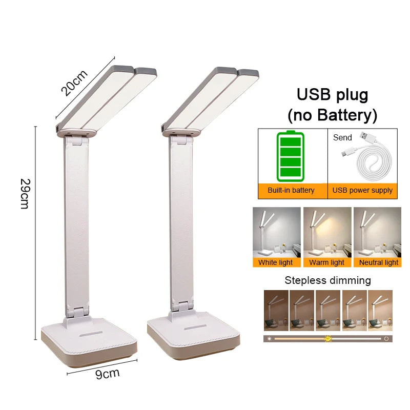 Foldable USB Rechargeable Desk Lamp — Touch Dimming, 3 Colour Modes