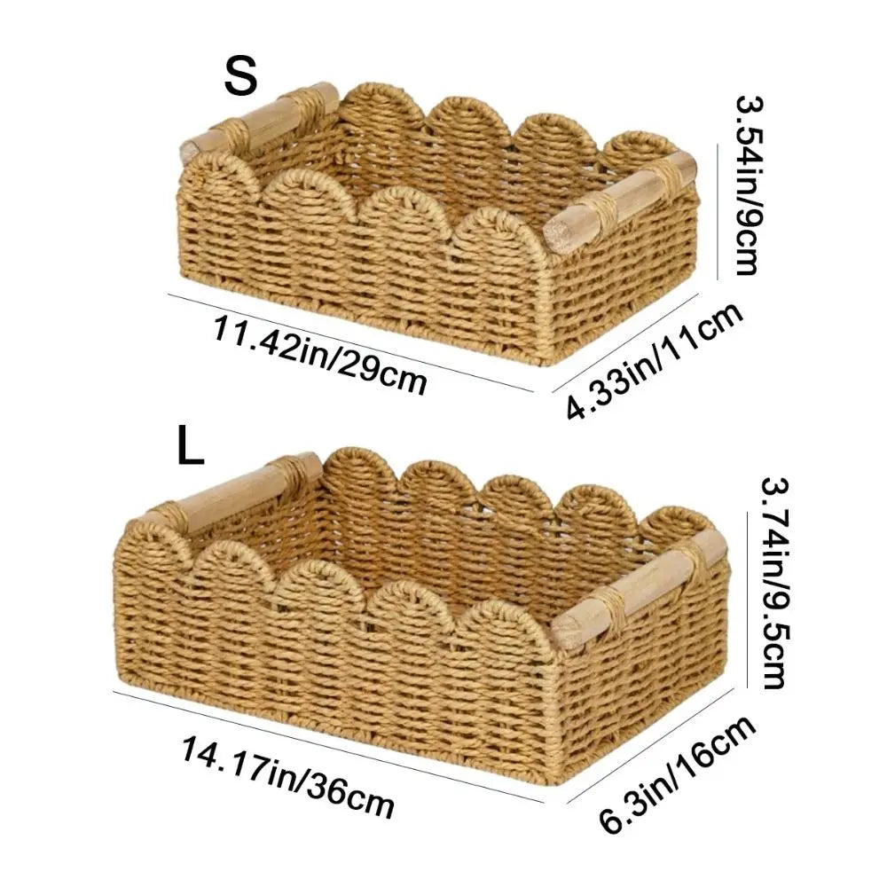 Handwoven Paper Rope Storage Basket — Scalloped Edge, Toilet Paper & Decor