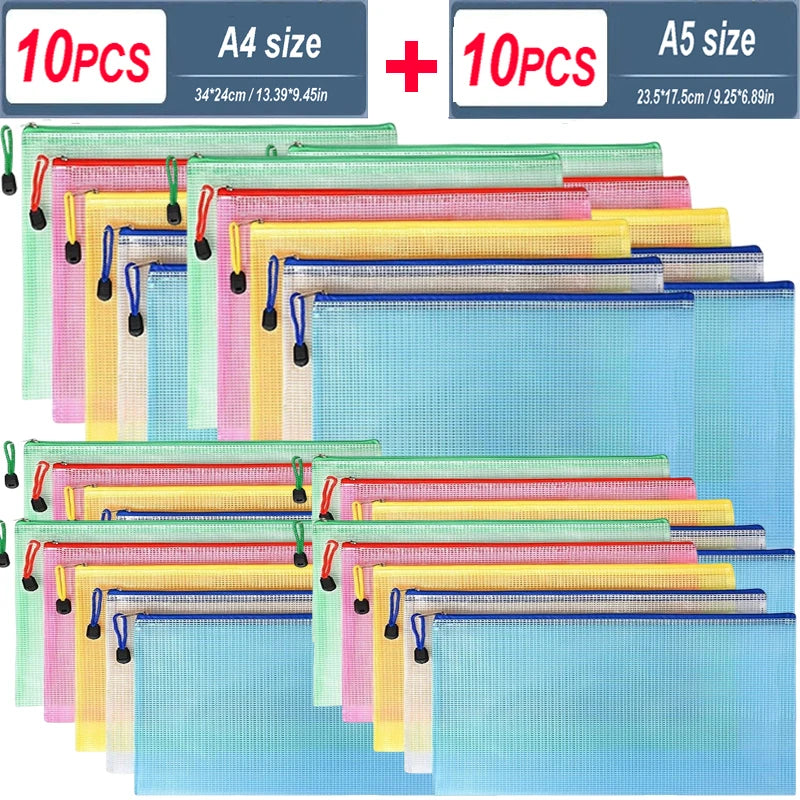 Mesh Zipper Document Pouch — A4, A5 & A6 File Folder with Zip