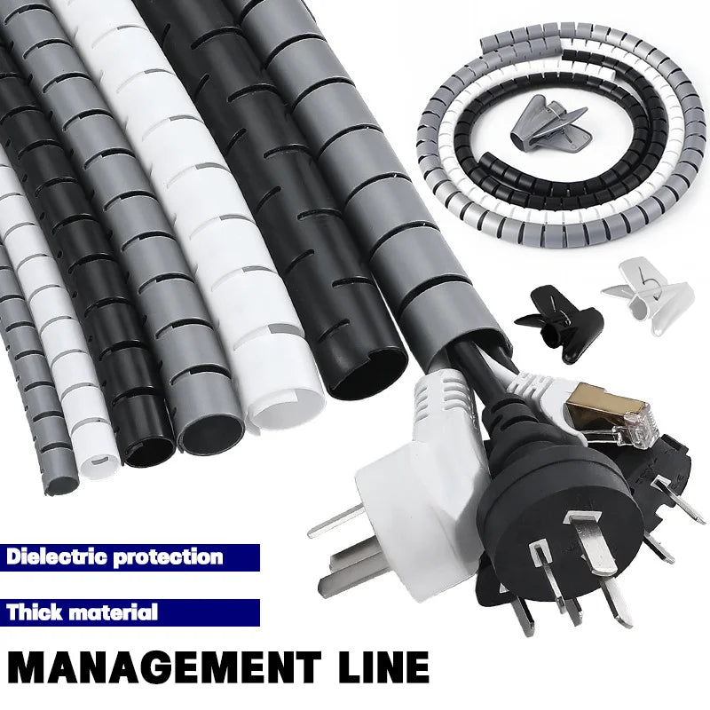 2M Flexible Cable Management Sleeve — PE Spiral Wire Wrap