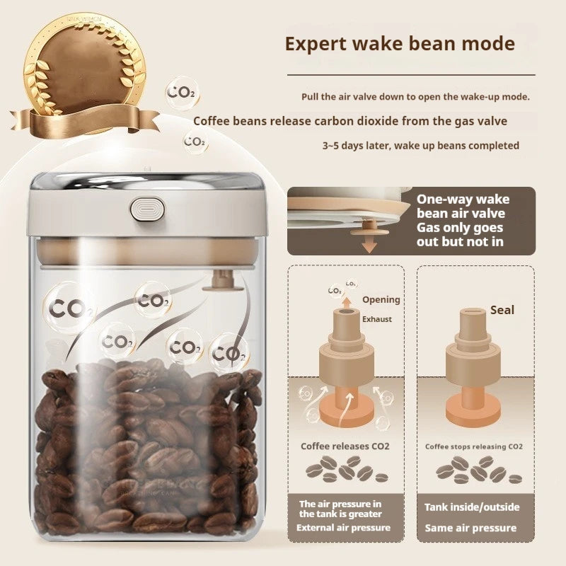 Vacuum-Sealed Coffee Bean Jar with Date Tracker & CO₂ Valve