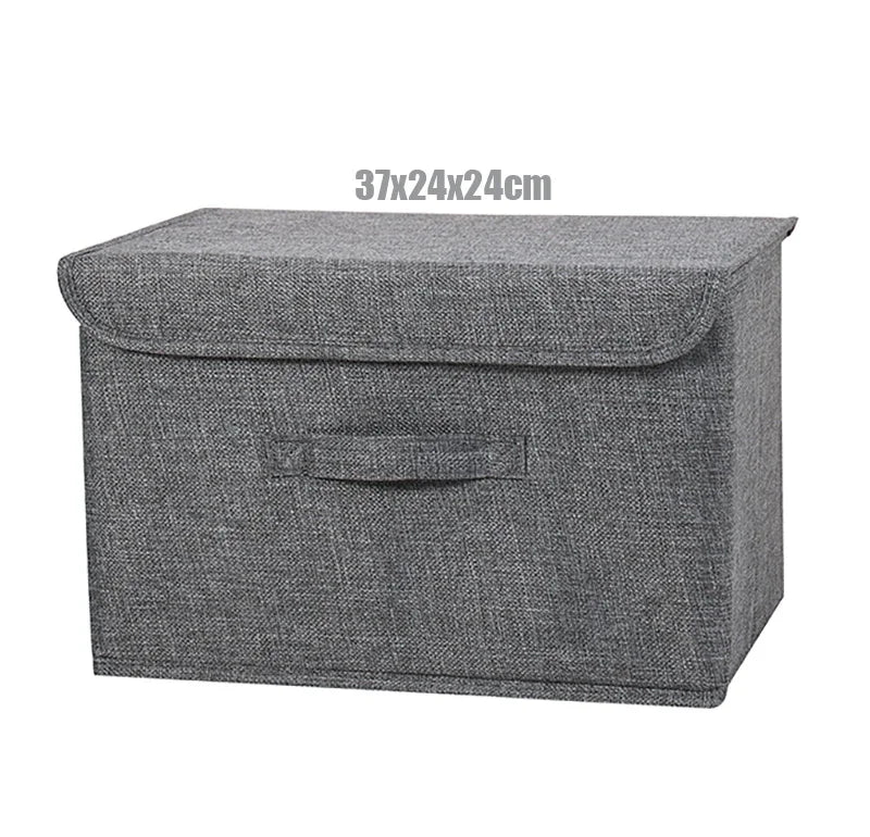 Foldable Cotton Linen Storage Basket with Lid