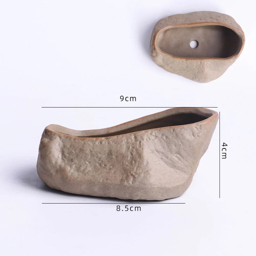 Stone Shape Ceramic Succulent Pot – Nordic Style Planter with Drainage Hole