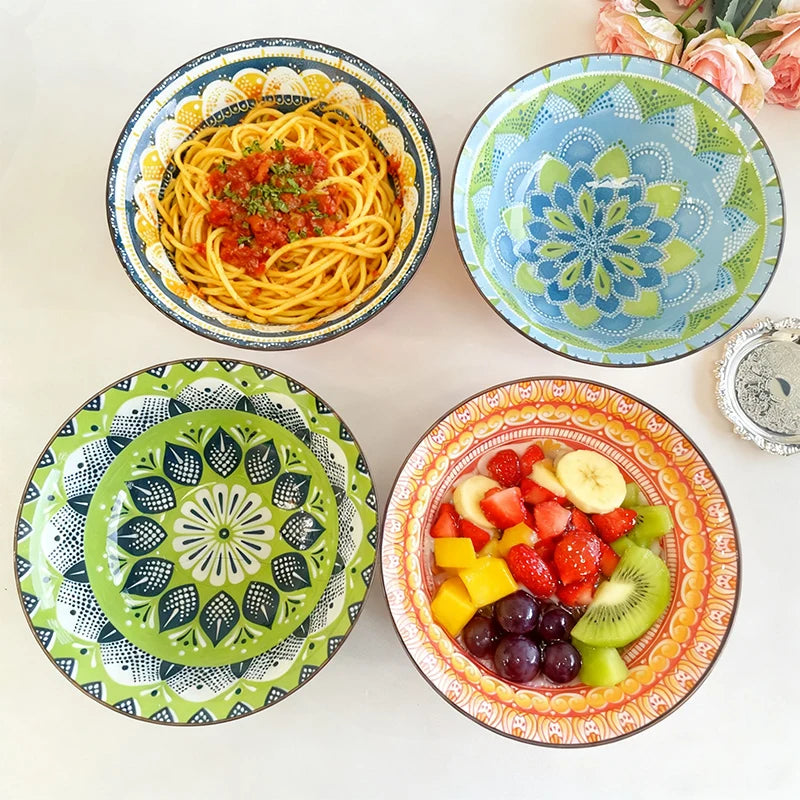 Bohemian Ceramic Soup Bowl — Microwave & Dishwasher Safe, Set of 1 or 4