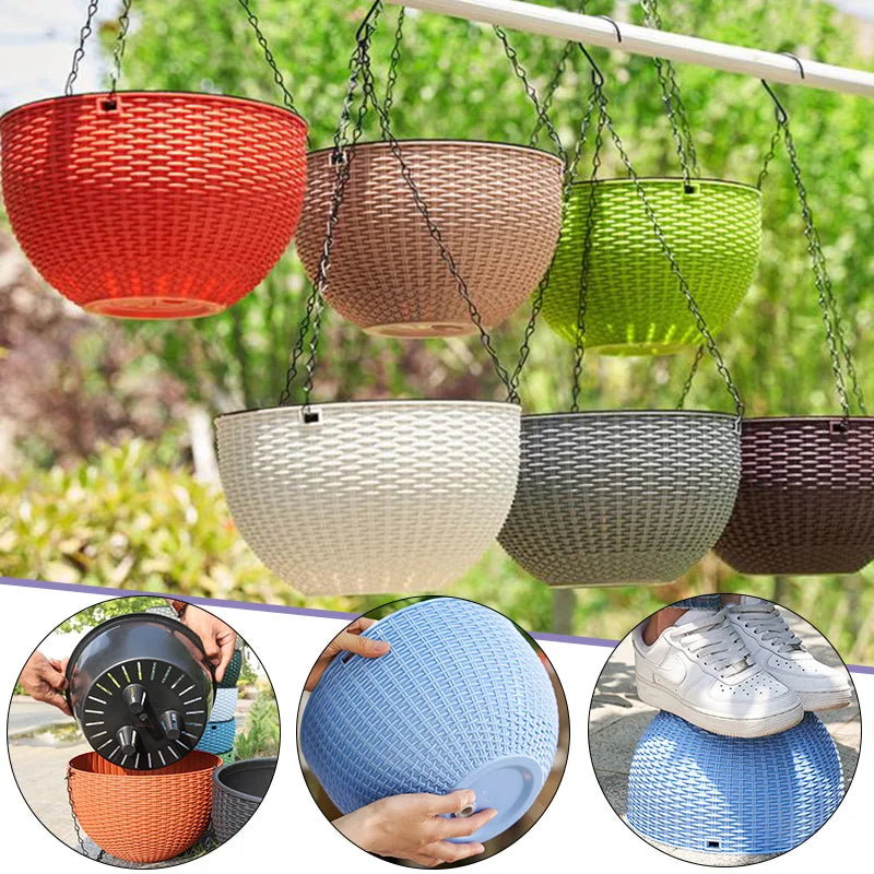 Hanging Hanging Plastic Flower Pot European Style Honeycomb Pattern Imitation Rattan Flower Pot Hanging Indoor Hanging Basket