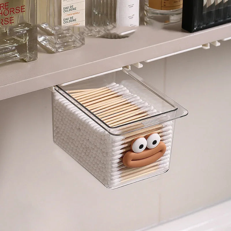 Transparent Pull-Out Drawer Storage Box — Bathroom Cotton & Swab Organizer