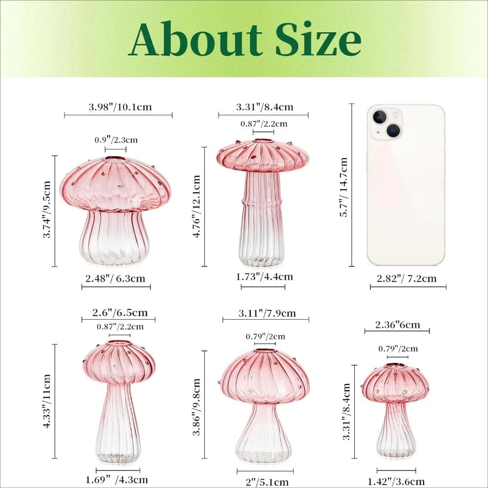 Colourful Mushroom Glass Vase — Set of 5 Hydroponic Flower Pots