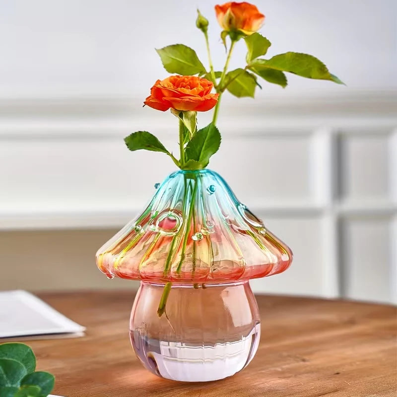 Colourful Stained Glass Mushroom Vase — Hydroponic & Aromatherapy Decoration