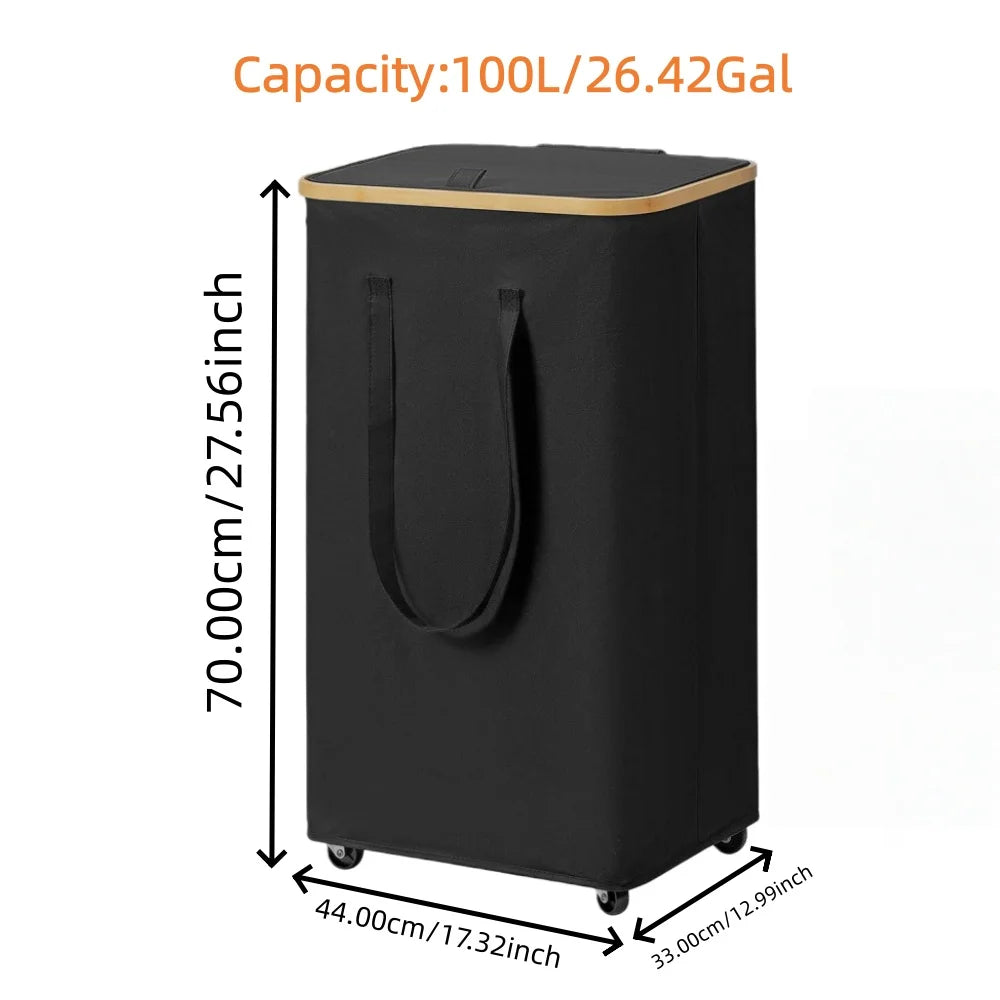 Foldable Laundry Basket with Wheels & Detachable Liner