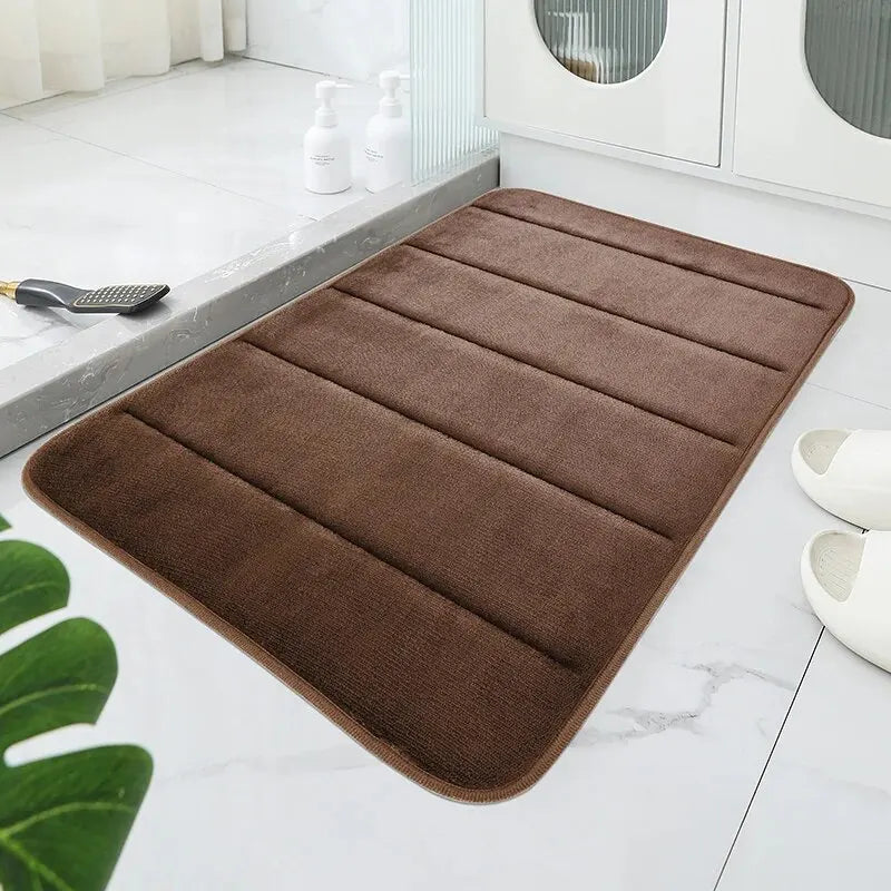 Coral Velvet Anti-Slip Bath Mat — Quick-Dry, Machine Washable, Striped