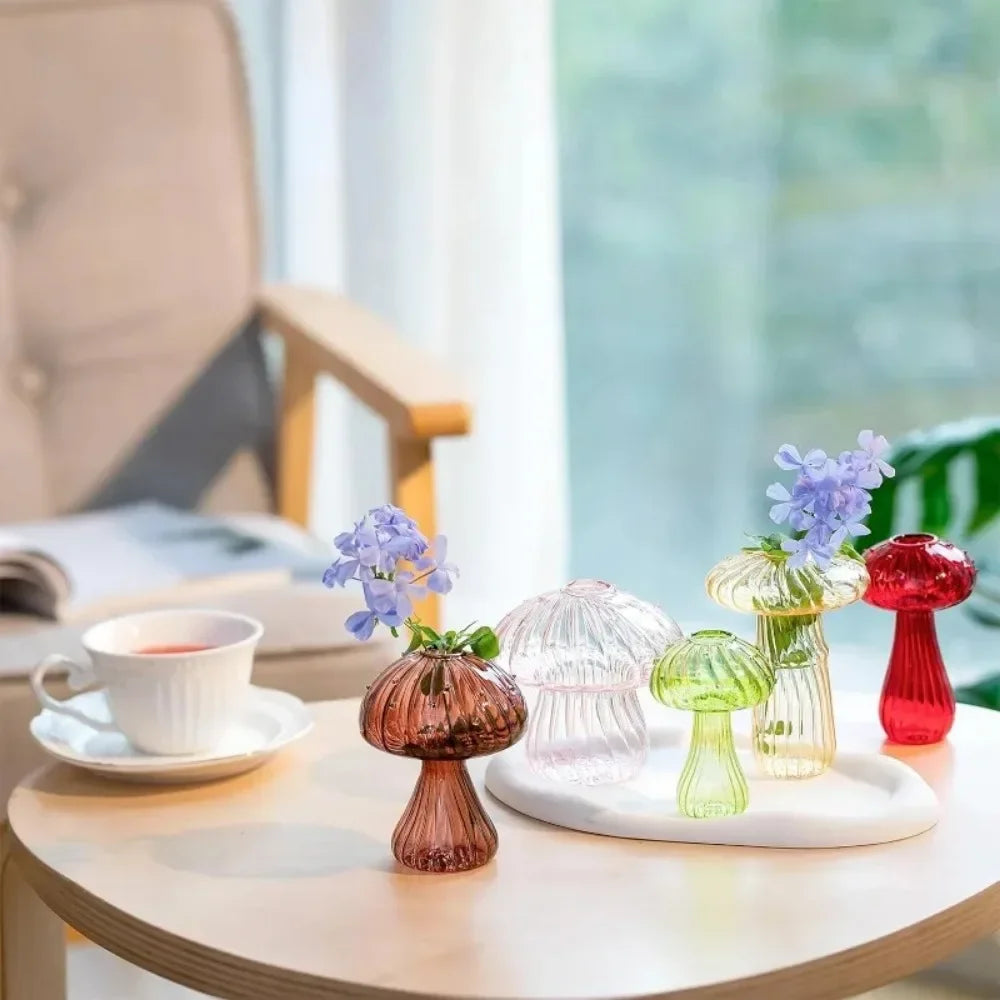 Colourful Mushroom Glass Vase — Set of 5 Hydroponic Flower Pots