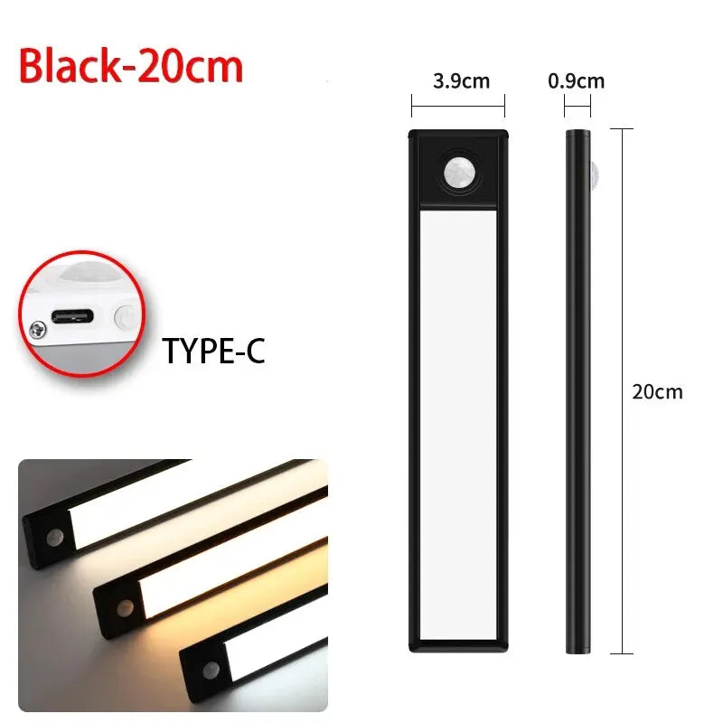 Wireless Motion Sensor Under-Cabinet Light — USB Rechargeable, Aluminium