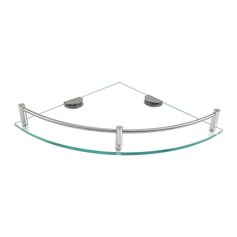 Tempered Glass Triangle Corner Shelf — Wall-Mounted Bathroom Storage, 24×24cm