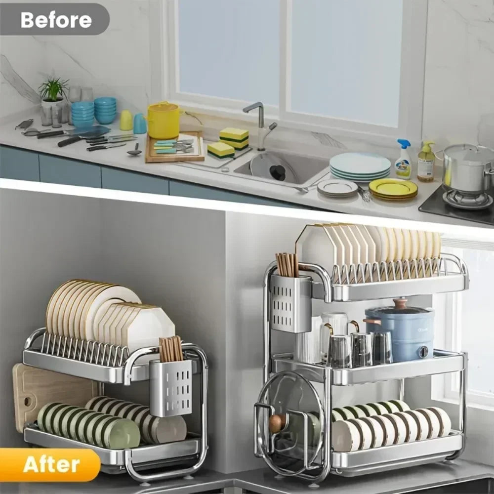 Stainless Steel Multilayer Dish Drying Rack — Rustproof, Space-Saving