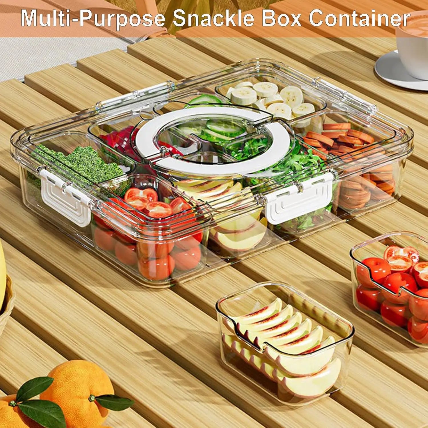 Divided Snack Spinner Tray with Lid & Handle — Fridge, Party & Picnic