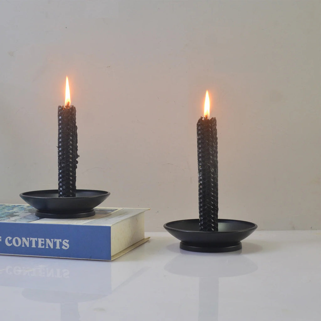 Black Iron Pillar Candle Plate Stand — Decorative Pedestal Holder