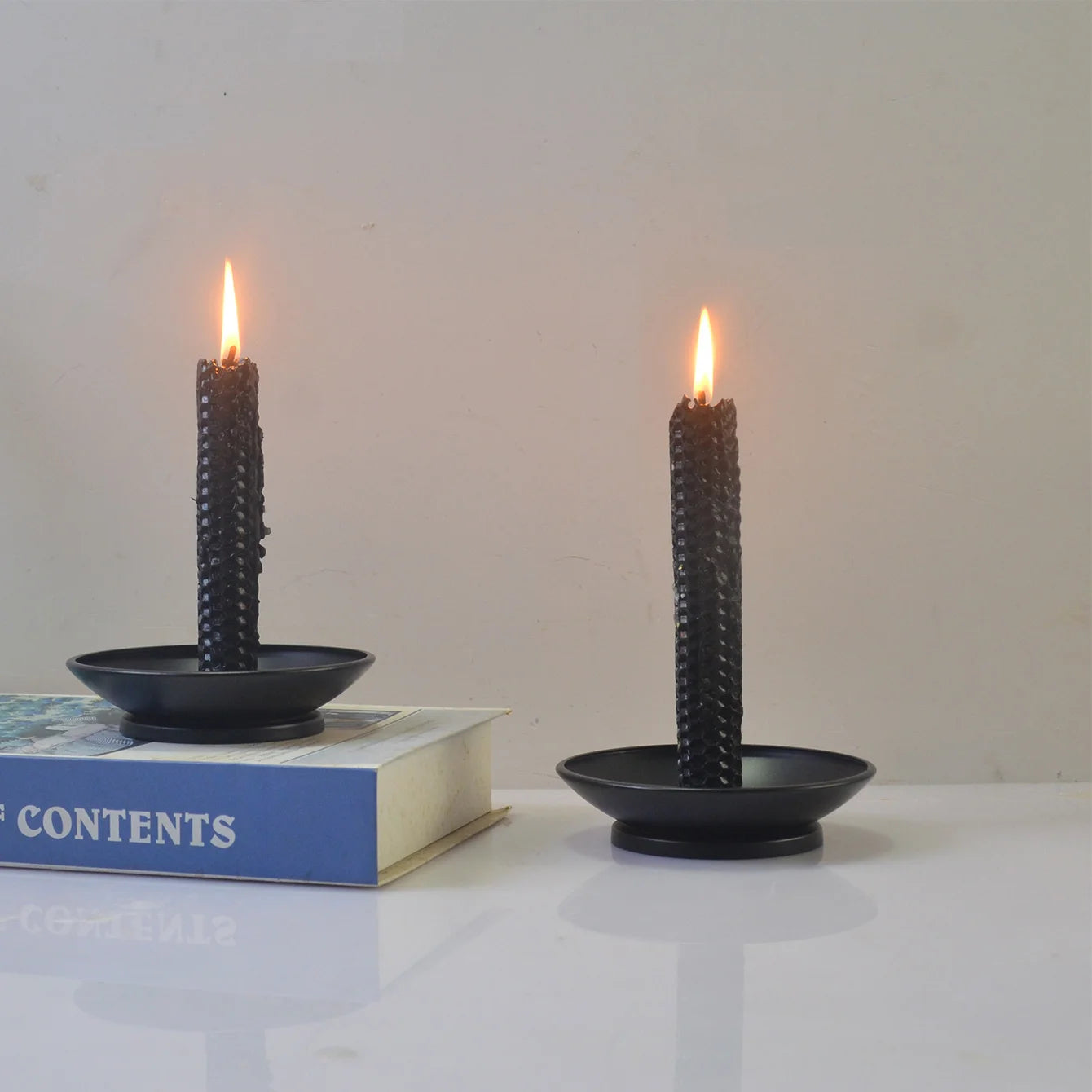 Black Iron Pillar Candle Plate Stand — Decorative Pedestal Holder
