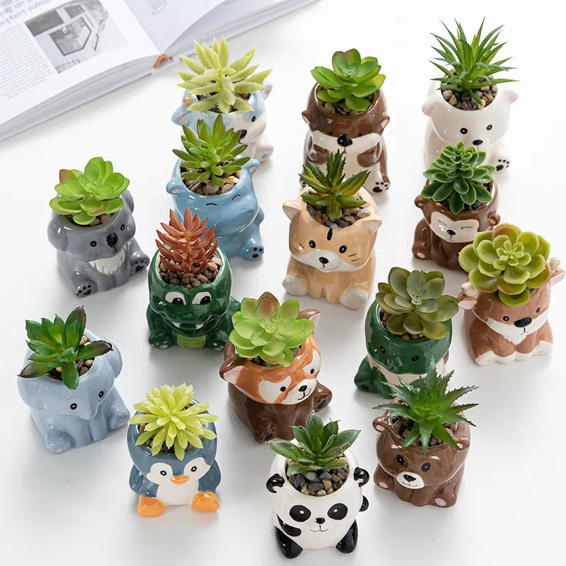 Cartoon Animal Ceramic Flower Pot – Cute Dog & Tiger Desktop Planter