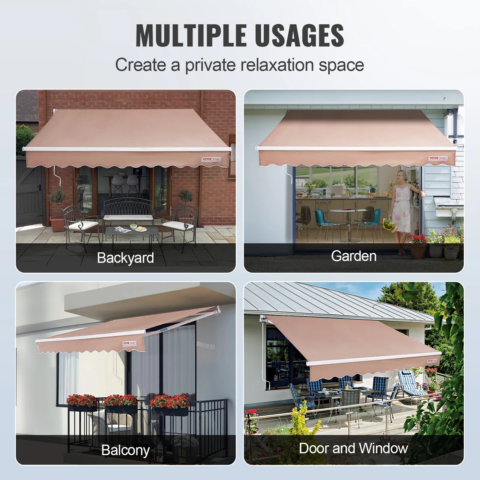 SucceBuy Manual Retractable Awning – UV80+ Waterproof Patio Sunshade 10×8ft
