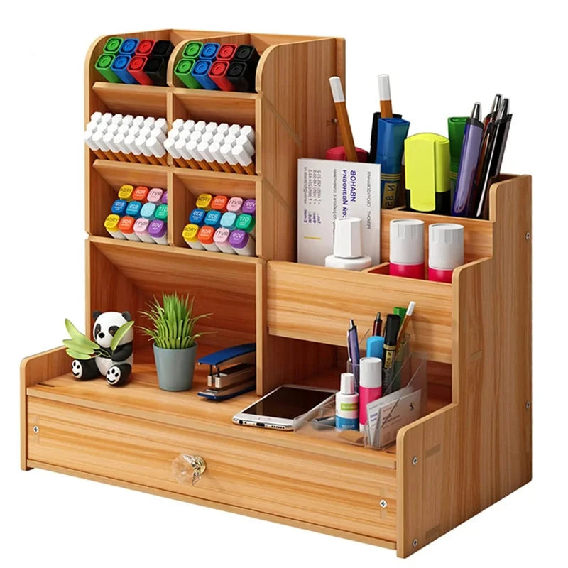 Wooden DIY Desk Organiser with Drawer — Pen & Stationery Storage