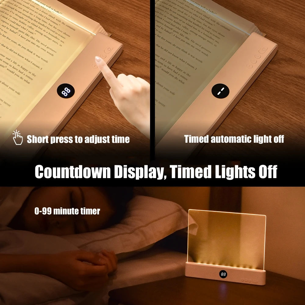 LED Flat Panel Reading Light — USB Rechargeable, Timer & Dimming