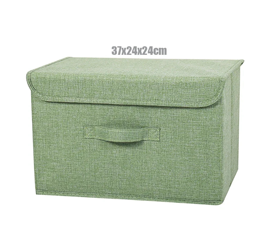 Foldable Cotton Linen Storage Basket with Lid