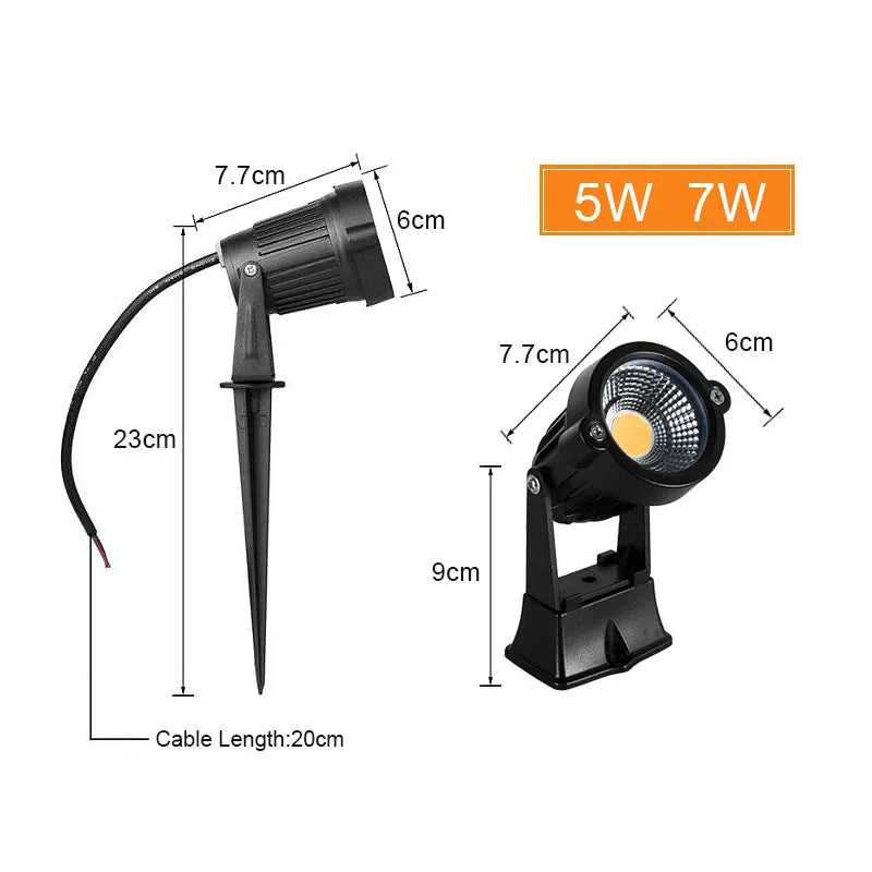 teetealy LED COB Spike Lawn Lamp – 5W–20W Garden Path Spotlight IP65