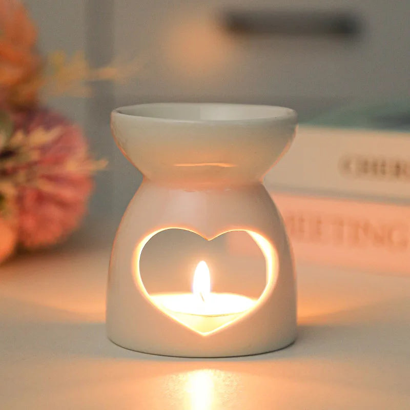 White Ceramic Incense & Essential Oil Burner — Candle Heating Aromatherapy Holder