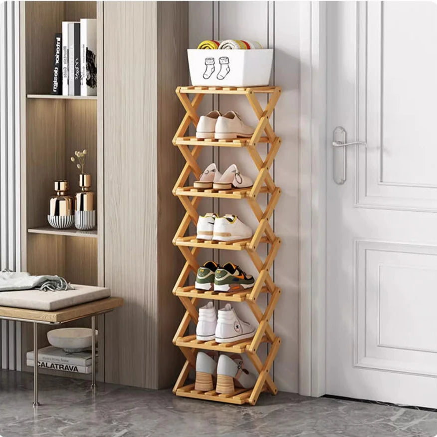Foldable Bamboo Shoe Rack for Entryway