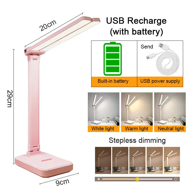 Foldable USB Rechargeable Desk Lamp — Touch Dimming, 3 Colour Modes