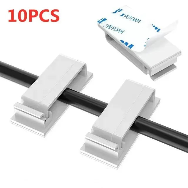Self-Adhesive Cable Clips Organizer — Plastic Wire Holder for Desk, Home & Car